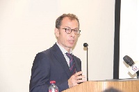 Dr Antonio Guiffrida (inset), World Bank Programme Leader for Ghana making his presentation