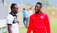 Former Black Stars players Emmanuel Agyemang-Badu (L) and  Asamoah Gyan (R)