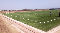 The new artificial turf at the Ghanaman Soccer Academy at Prampram