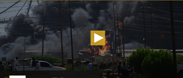 Smoke billows after drone strikes by the paramilitary RSf targeted the the northern port