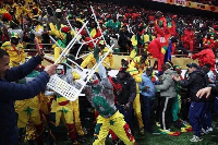 Senegal fans got into a brawl with stewards at the stadium