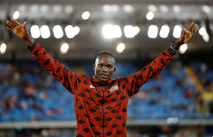 Kenya's Kibiwott Kandie celebrates winning bronze at the 2022 Commonwealth Games