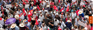 Members of the Tunisian General Labour Union (UGTT) demonstrate
