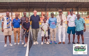 Boris Becker with some of the executives during his visit