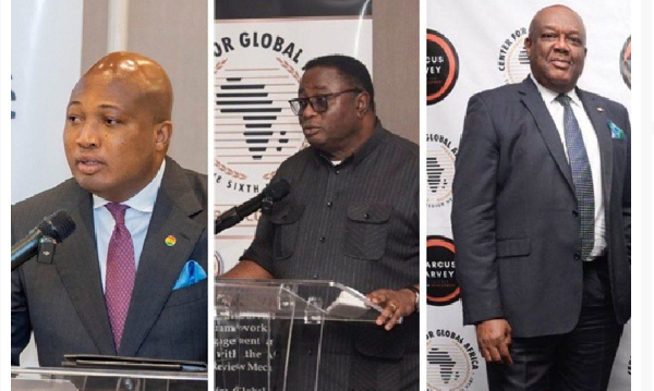 Samuel Okudzeto Ablakwa (L) Elvis Afriyie Ankrah (M) and Ambassador Victor Emmanuel Smith (R)