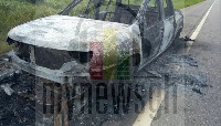 The burnt vehicle owned by Damongo Constituency chairman