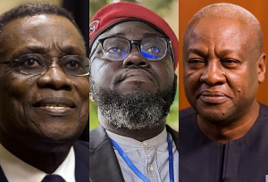 L-R: The late Prof Atta Mills, Oliver Barker-Vormawor and President John Mahama