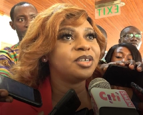 Sarah Adwoa Safo speaks to the media after her return to parliament