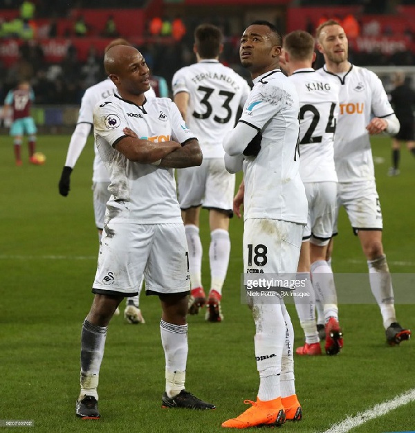 Andre and Jordan Ayew celebrate win over West Ham United