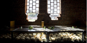 Skulls of victims of Rwanda's 1994 genocide's at the Ntarama Genocide Memorial