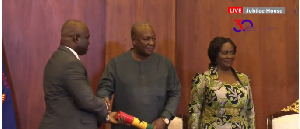 President John Dramani Mahama (L) with Eric Opoku and Vice President Prof Naana Jane