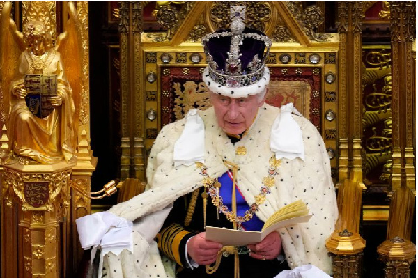 Britain's King Charles III delivers the opening address of parliament on November 7, 2023