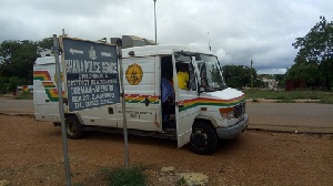 GBC's OB Van parked in front of the Divisional Police Headquarters in Dormaa Ahenkro