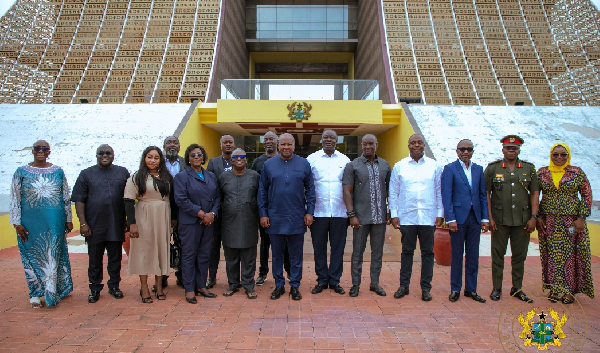 A group photo of President Mahama, Chief of Staff and leaders of GIFF after the meeting