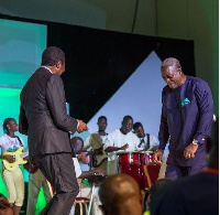President John Dramani Mahama dancing with King Sunny Ade