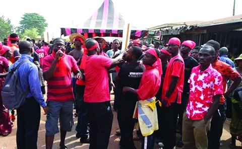 Angry Agogo Youth during a protest against Fulani herdsmen