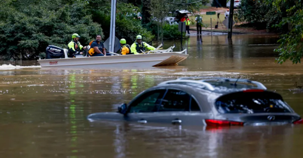 The flooded Peachtree Creek in Atlanta, Georgia