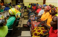 Chibok schoolgirls freed from captivity are photographed in Abuja, Nigeria