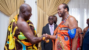 Asantehene Otumfuo Osei Tutu II (L) and King Mswati III (R) at the Manhyia Palace
