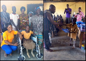 Group photo of Mr Konde, Madam Nayan with Ms Nafisah in wheelchair
