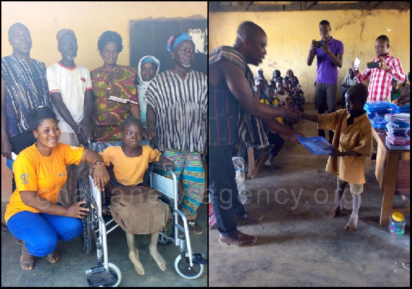 Group photo of Mr Konde, Madam Nayan with Ms Nafisah in wheelchair