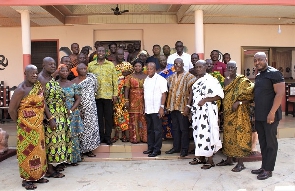 Officials of GIADEC, GBC with the traditional leaders, cheifs and peopl of Ahwiaso and Sefwi Bekwai
