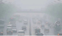 Drivers drive through foggy weather due to hamarttan