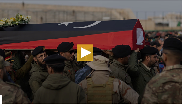 People carry the coffin of Gen. Muhammad Ali Ahmad al-Haddad, in Misrata, Libya on Dec. 28, 2025