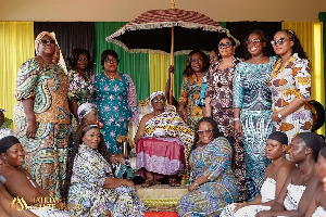 A photo of Matilda Asante-Asiedu with Nana Yaa Akyaa II and other state officials
