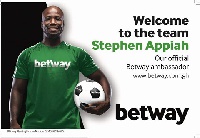 Stephen Appiah in a branded  Betway shirt