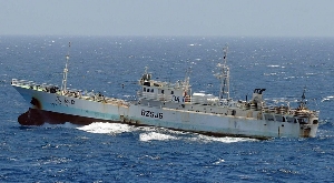 A Chinese fishing vessel FV Tian Yu 8 passing through the Indian Ocean