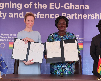 Vice President Prof Naana Jane Opoku Agyemang (R) signed the partnership with EU