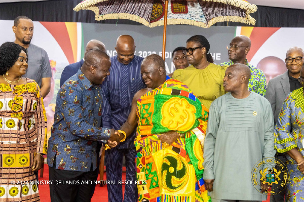 Otumfuo with the Minister of Lands and Natural Resources, Samuel Abu Jinapor