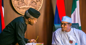 A picture of the late President Muhammadu Buhari and former Vice President, Yemi Osinbajo