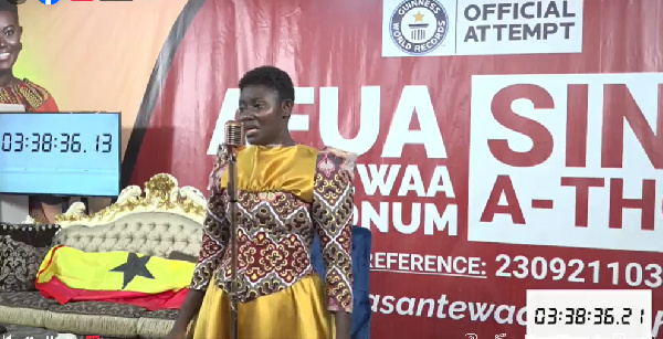 Afua Asantewaa singing during the sing-a-thon challenge