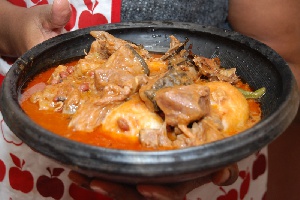 Fufu in Ghana is a mixture of cooked and pounded plantain and cassava to form a jelly-like  paste