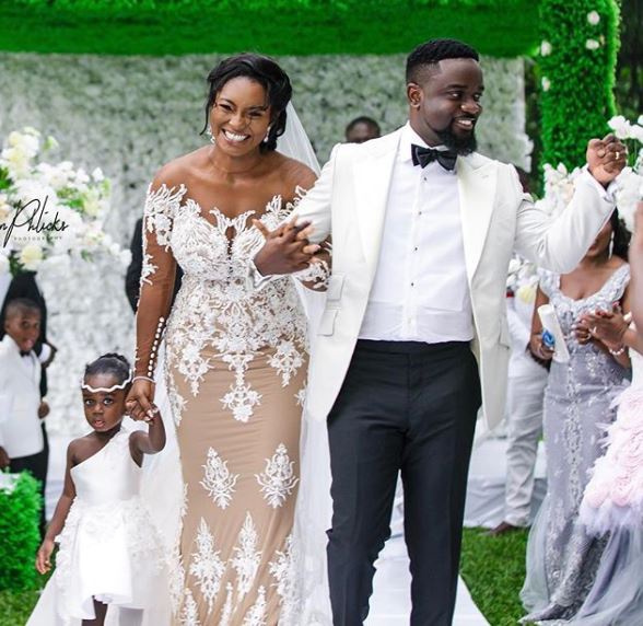 Rapper Sarkodie with wife Tracy Sarkcess and baby