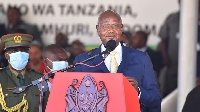 Ugandan President Yoweri Museveni in Dodoma during the swearing-in of Tanzania's President