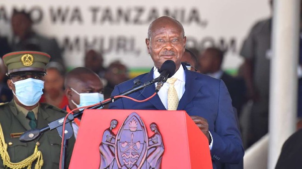 Ugandan President Yoweri Museveni in Dodoma during the swearing-in of Tanzania's President
