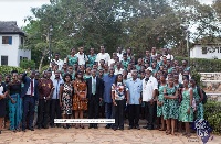 Dr Ekwow Spio Garbrah poses with Achimota students and ABCDE team