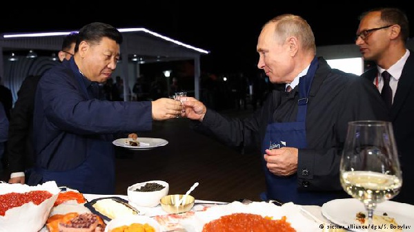 In a show of good relations between the two allies, Xi was treated to pancakes with caviar and shots