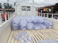 A truck with bags of sachet water