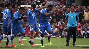 Essien celebrating his maiden goal for Persib