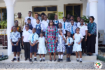 The school children with Obuobia Darko-Opoku during their visit
