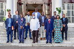 Ugandan President Yoweri Museveni with delegates from Jospong Group in a group picture