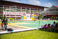 A photo of the new basketball court at Aburi Girls SHS