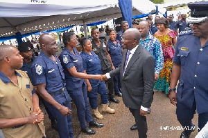 Vice President Dr Mahamudu Bawumia exchanging pleasantries with some police personnel