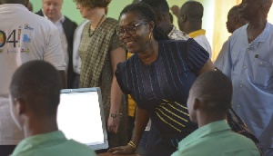 Ursula Owusu-Ekufu at one of the computer labs with the pupils