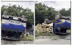 Watch as truck overturns at Achimota CP Roundabout
