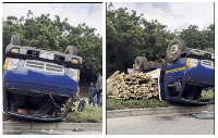 A screenshot of the overturned truck
